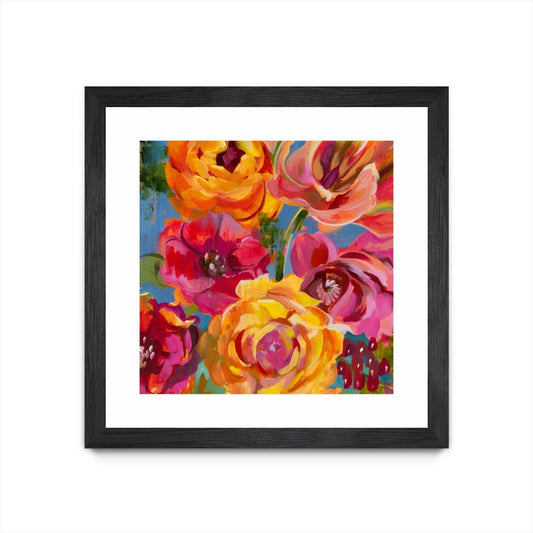 Œuvre d’art murale encadrée noire et mate « Spring Bouquet V32 » 30 x 30