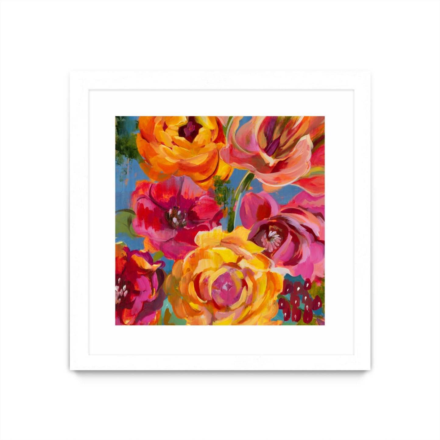 Spring Bouquet V32 Matted and Framed White 36x36 Wall Art|Œuvre d'art murale encadrée blanche et mate « Spring Bouquet V32 » 36 x 36