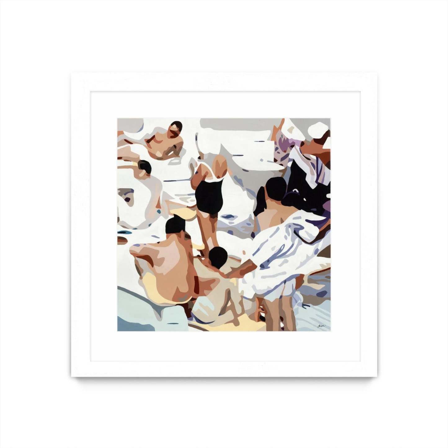 Œuvre murale encadrée blanche et mate « Tammy &amp; Greg's Pool Party » 36 x 36