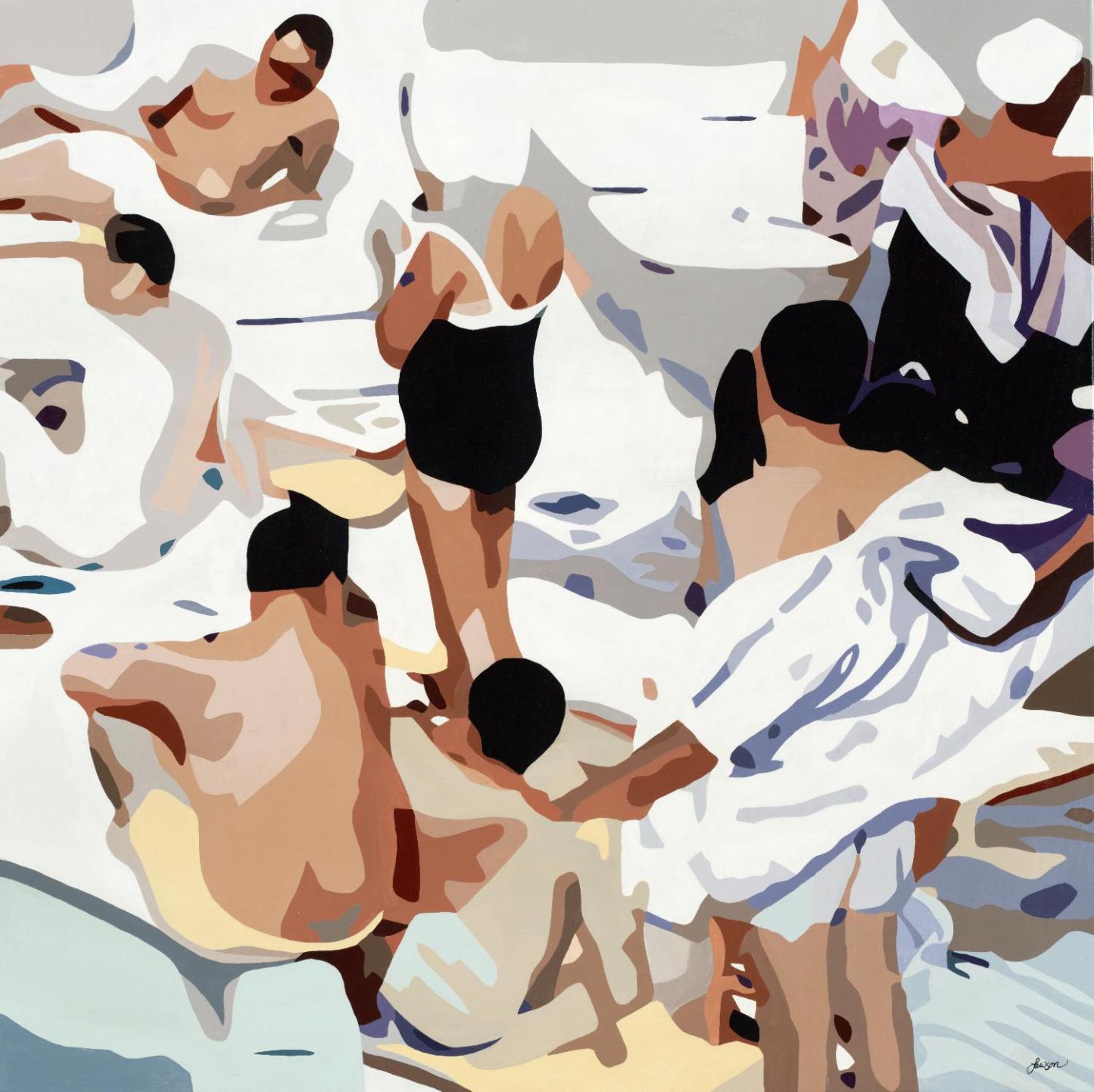 Œuvre d'art murale géante « Tammy &amp; Greg's Pool Party » 72 x 72