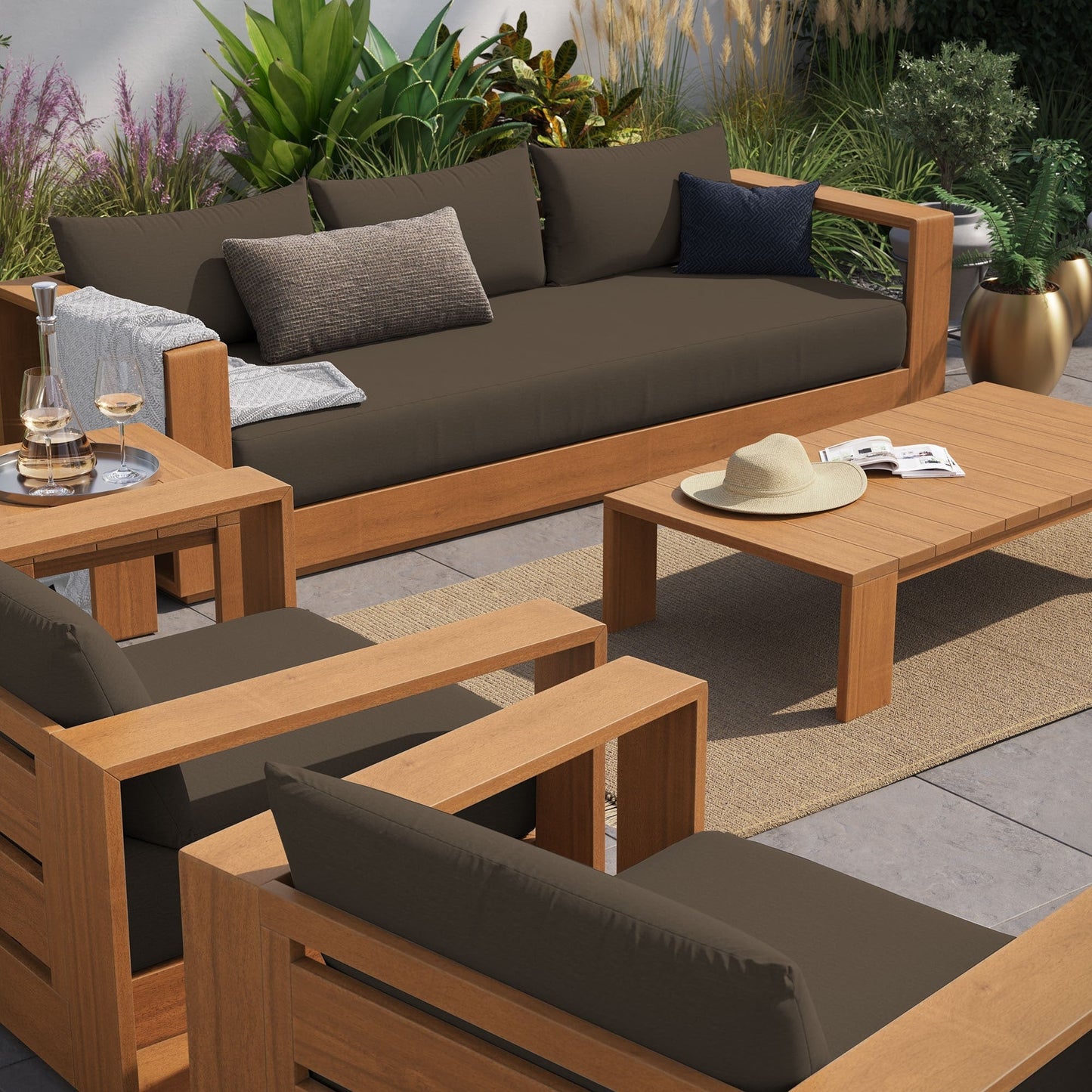 Ensemble de meubles de patio extérieur en bois d'acacia Tahoe 5 pièces