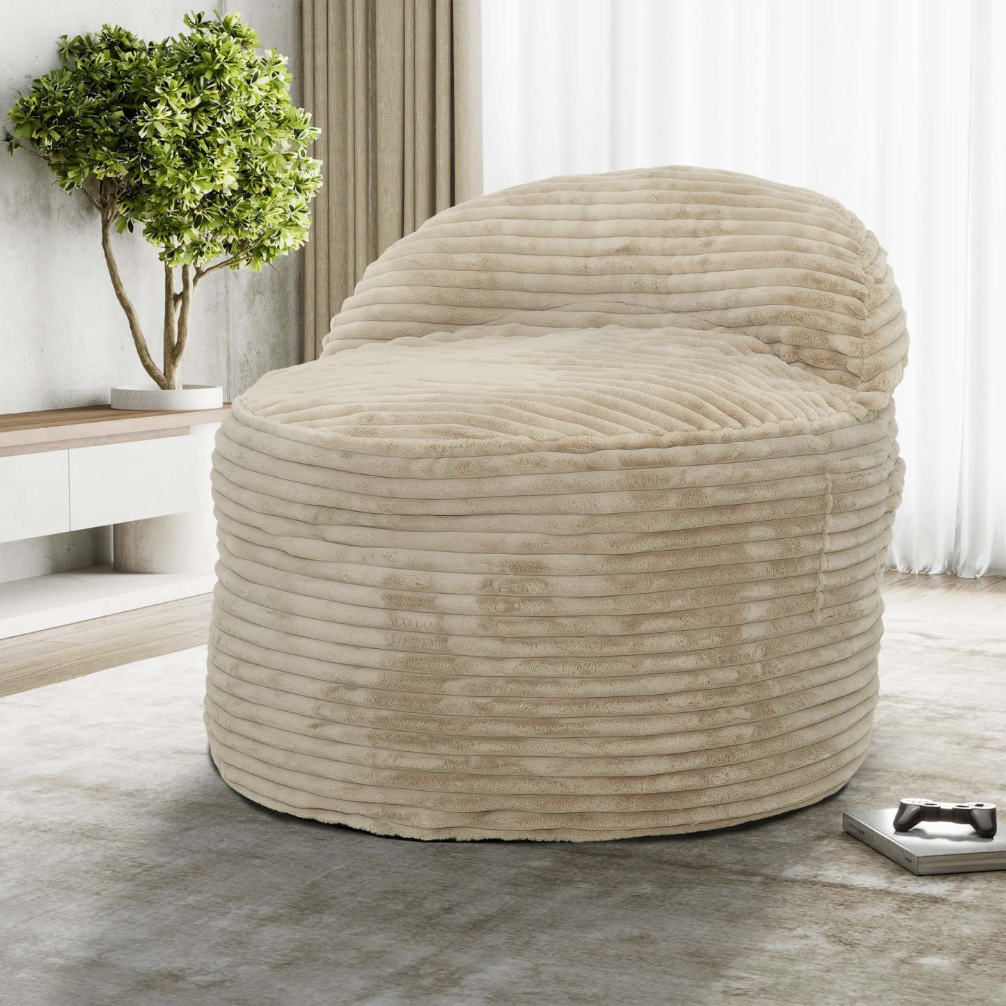 Sealy Teddy Corduroy High Density Foam Bean Bag Chair - Beige|Fauteuil poire Teddy de Sealy en velours tricoté avec à haute densité - beige