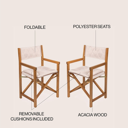Chaise de réalisateur d'extérieur pliable en bois d'acacia, style Mid-Century, avec dossier matelassé en losanges et coussin, lot de 2 par JONATHAN Y