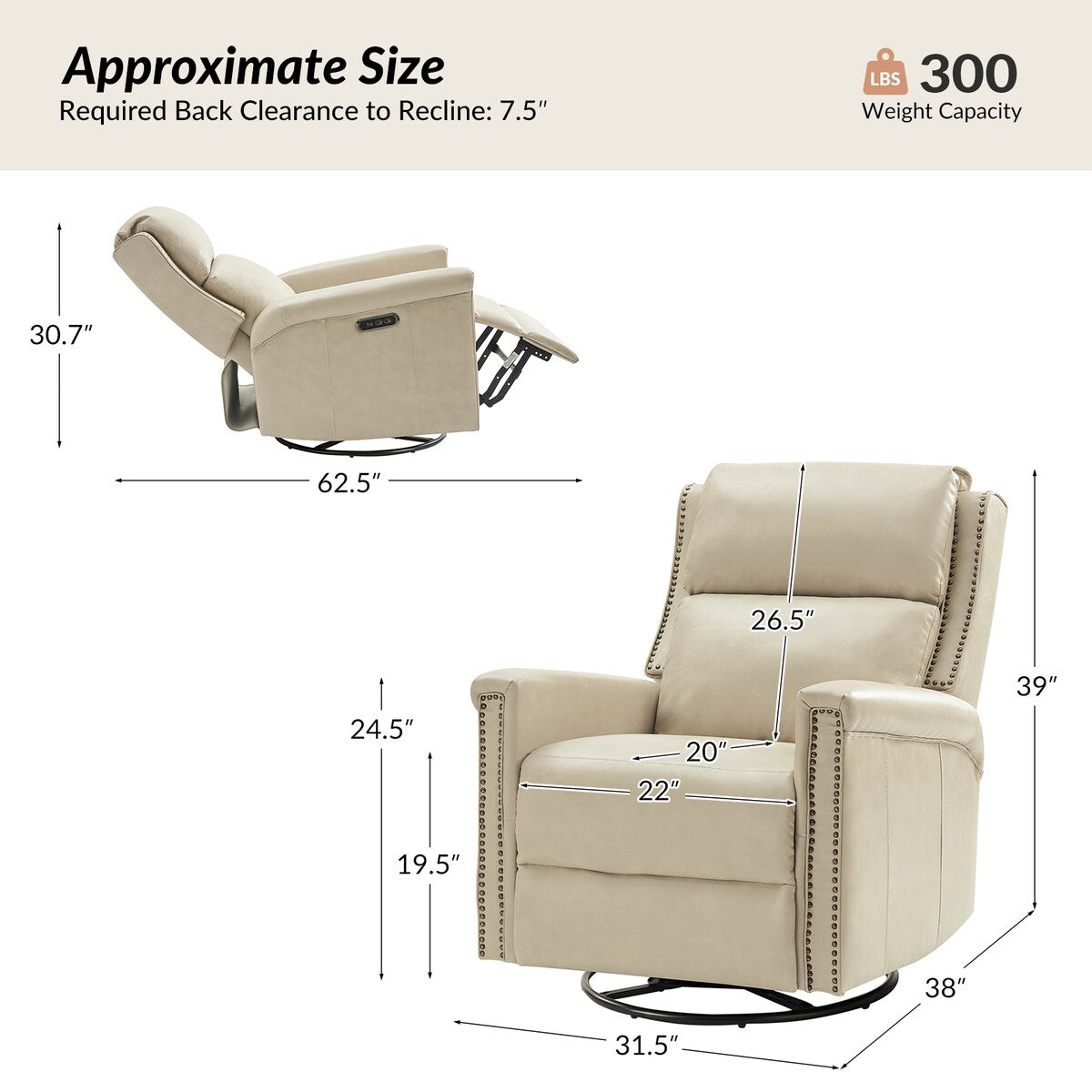 Ensemble de 2 fauteuils inclinables électriques pivotants et à bascule traditionnels Tobias par HULALA HOME