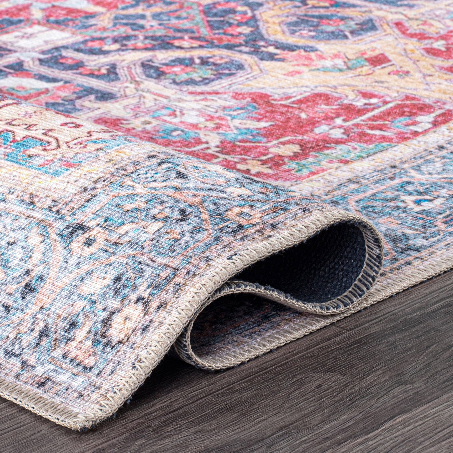 Tapis multi-usages traditionnel vintage vieilli, lavable en machine