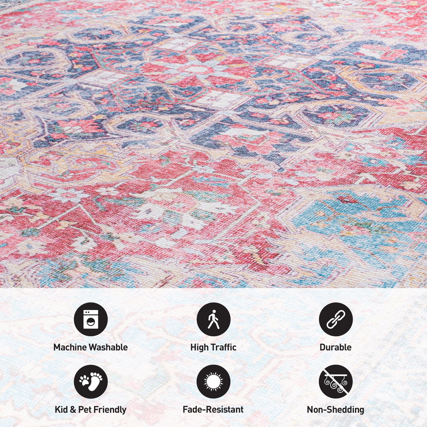 Tapis multi-usages traditionnel vintage vieilli, lavable en machine