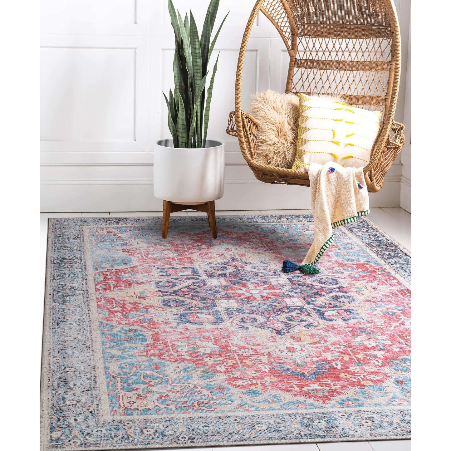 Tapis multi-usages traditionnel vintage vieilli, lavable en machine