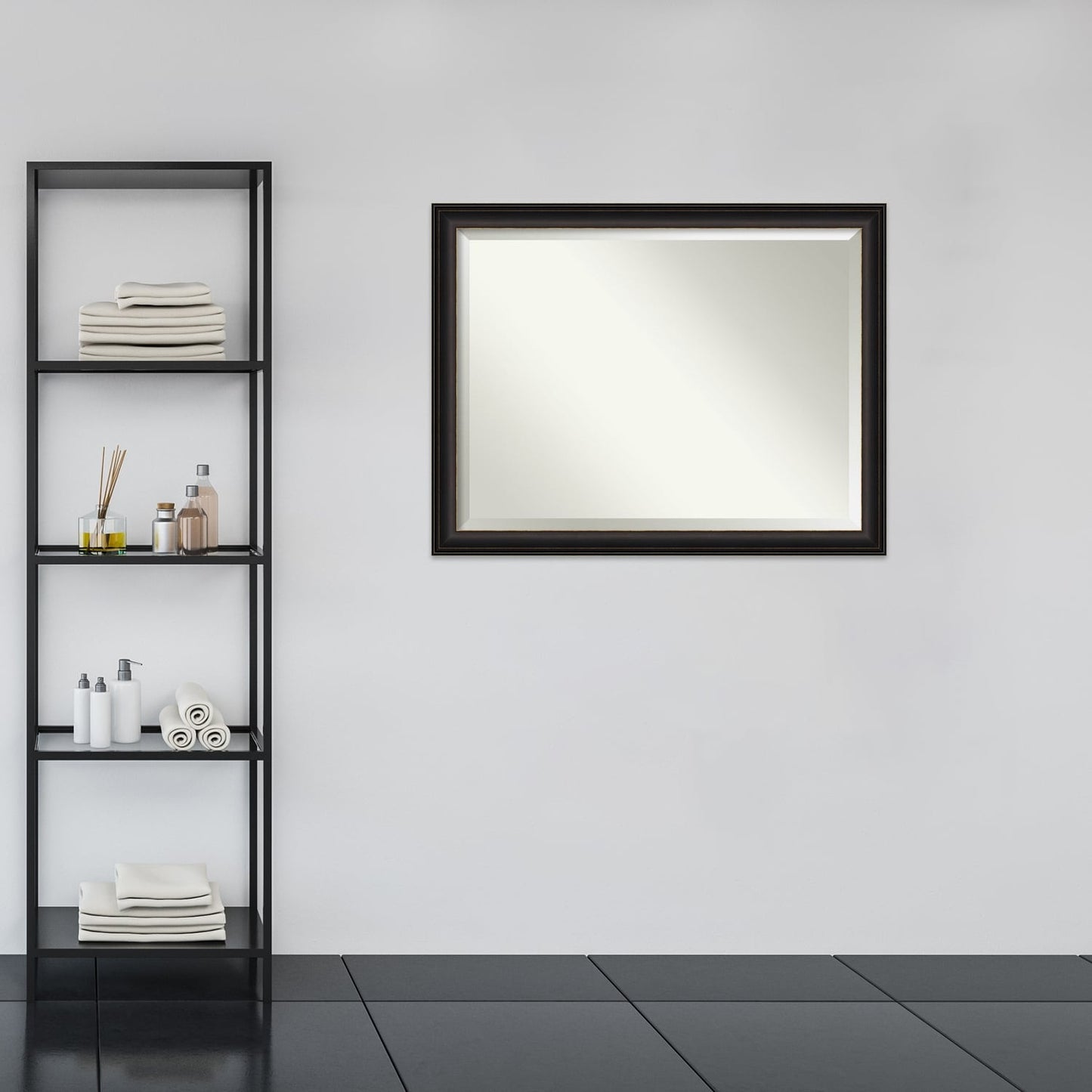 Miroir mural biseauté pour salle de bain - Cadre Trio en bronze huilé - Bronze huilé