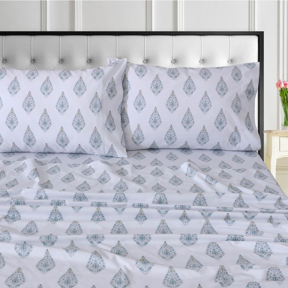 Ensemble de draps en percale de coton biologique Tribeca Living, 400 fils, poches extra profondes