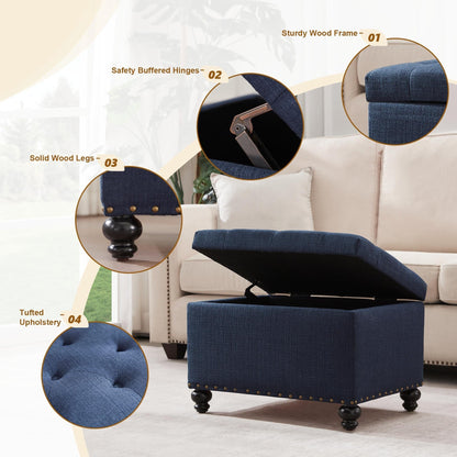 Banc ottoman de rangement capitonné, repose-pieds rectangulaire