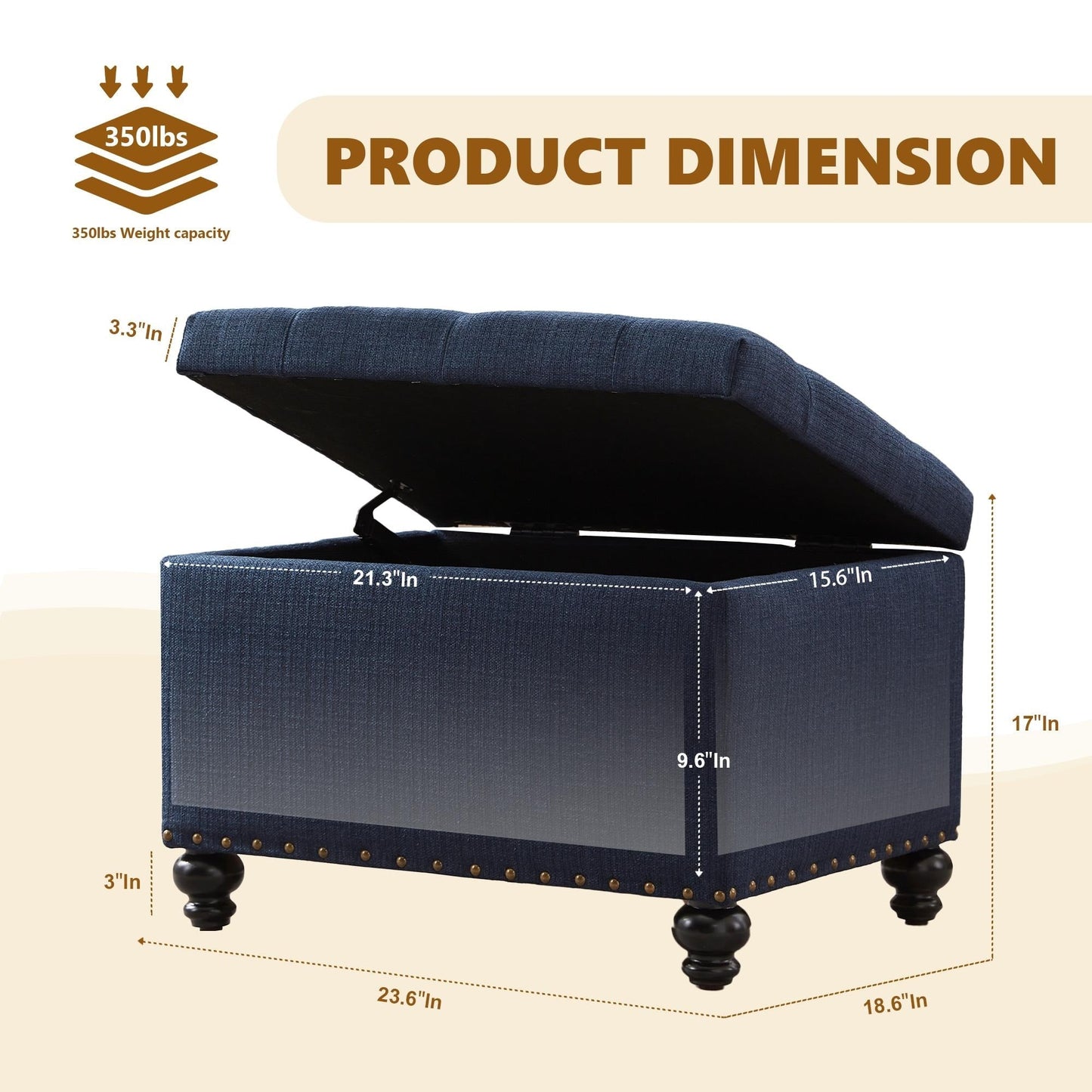 Banc ottoman de rangement capitonné, repose-pieds rectangulaire