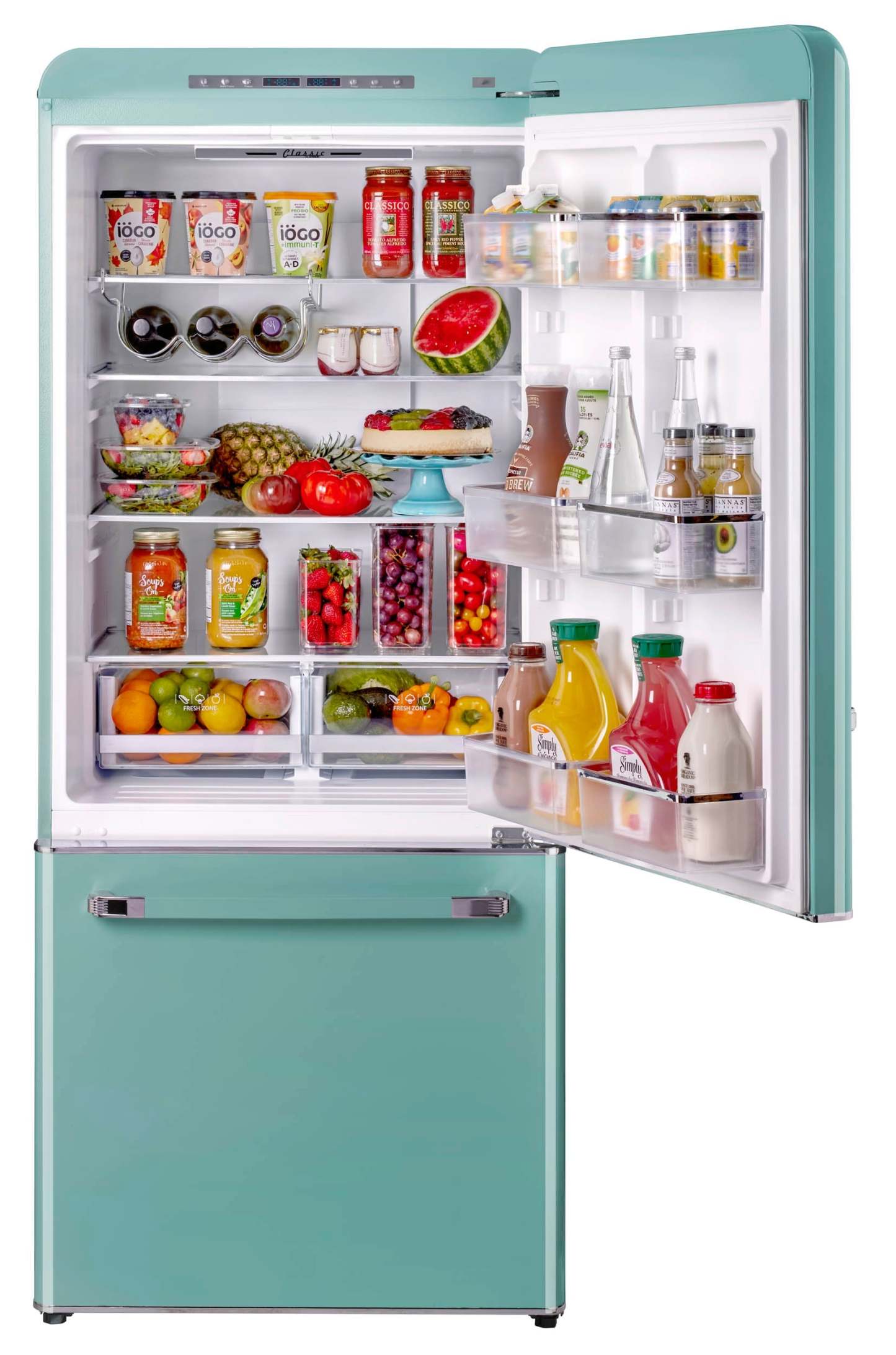 Classic Rétro par Unique 18 pi³ Réfrigérateur à congélateur sans givre en bas - UGP-510L T AC | Classic Retro by Unique Frost-Free Bottom Freezer Refrigerator 18 cu.ft. - UGP-510L T AC | U510LTAC