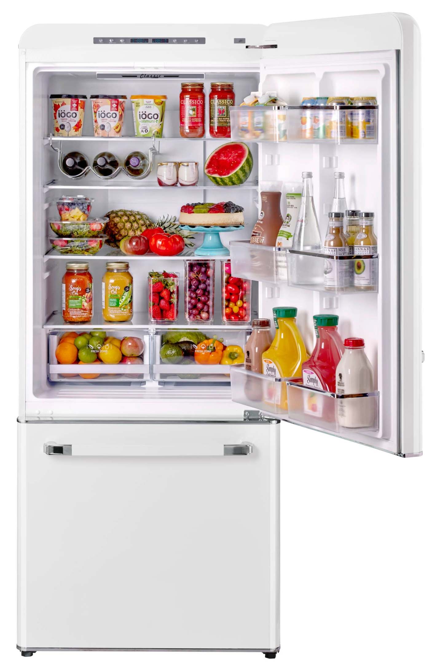 Classic Rétro par Unique 18 pi³ Réfrigérateur à congélateur sans givre en bas - UGP-510L W AC | Classic Retro by Unique Frost-Free Bottom Freezer Refrigerator 18 cu.ft. - UGP-510L W AC | U510LWAC
