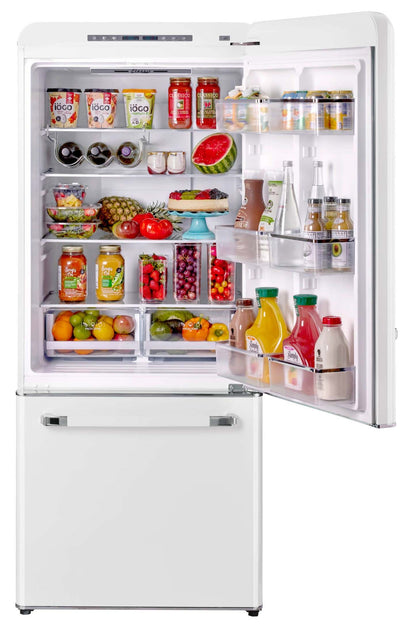 Classic Rétro par Unique 18 pi³ Réfrigérateur à congélateur sans givre en bas - UGP-510L W AC | Classic Retro by Unique Frost-Free Bottom Freezer Refrigerator 18 cu.ft. - UGP-510L W AC | U510LWAC