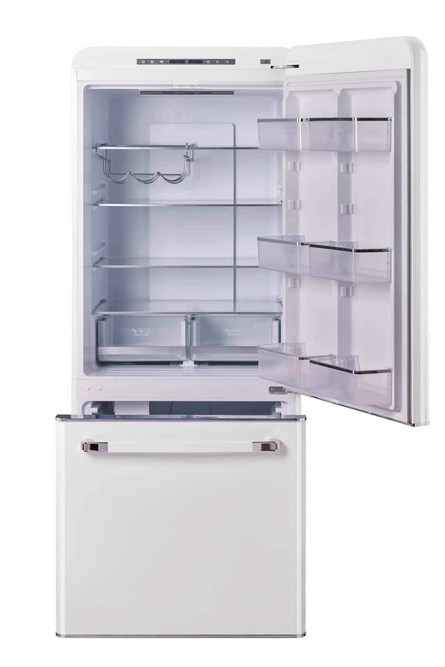 Classic Rétro par Unique 18 pi³ Réfrigérateur à congélateur sans givre en bas - UGP-510L W AC | Classic Retro by Unique Frost-Free Bottom Freezer Refrigerator 18 cu.ft. - UGP-510L W AC | U510LWAC