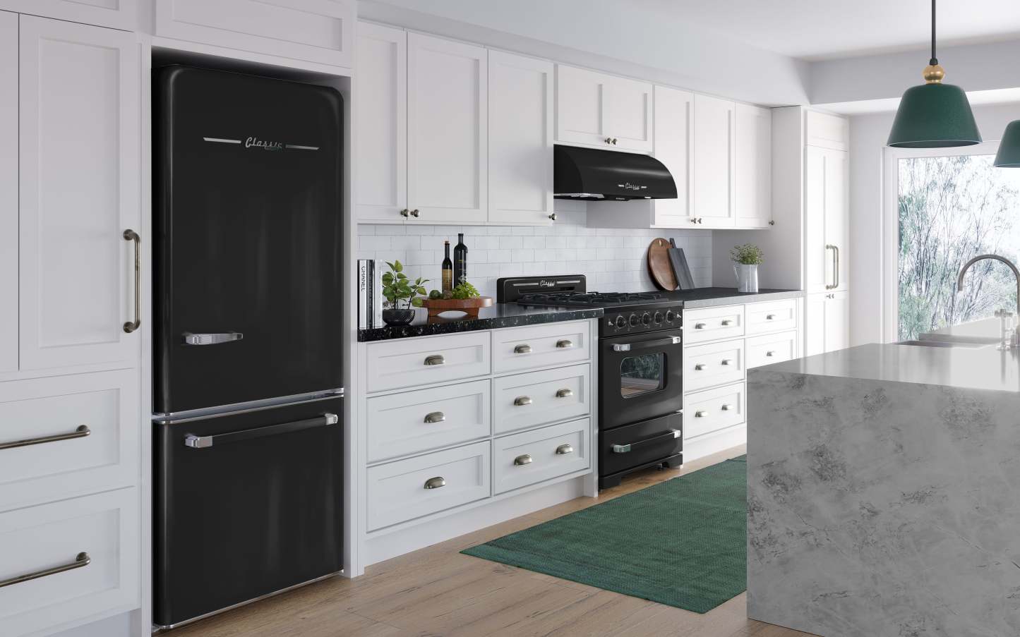 Classic Rétro par Unique 18 pi³ Réfrigérateur à congélateur sans givre en bas - UGP-510L B AC | Réfrigérateur à congélateur inférieur sans givre Classic Retro by Unique de 18 pi.cu. -UGP-510L B CA | U510LBAC