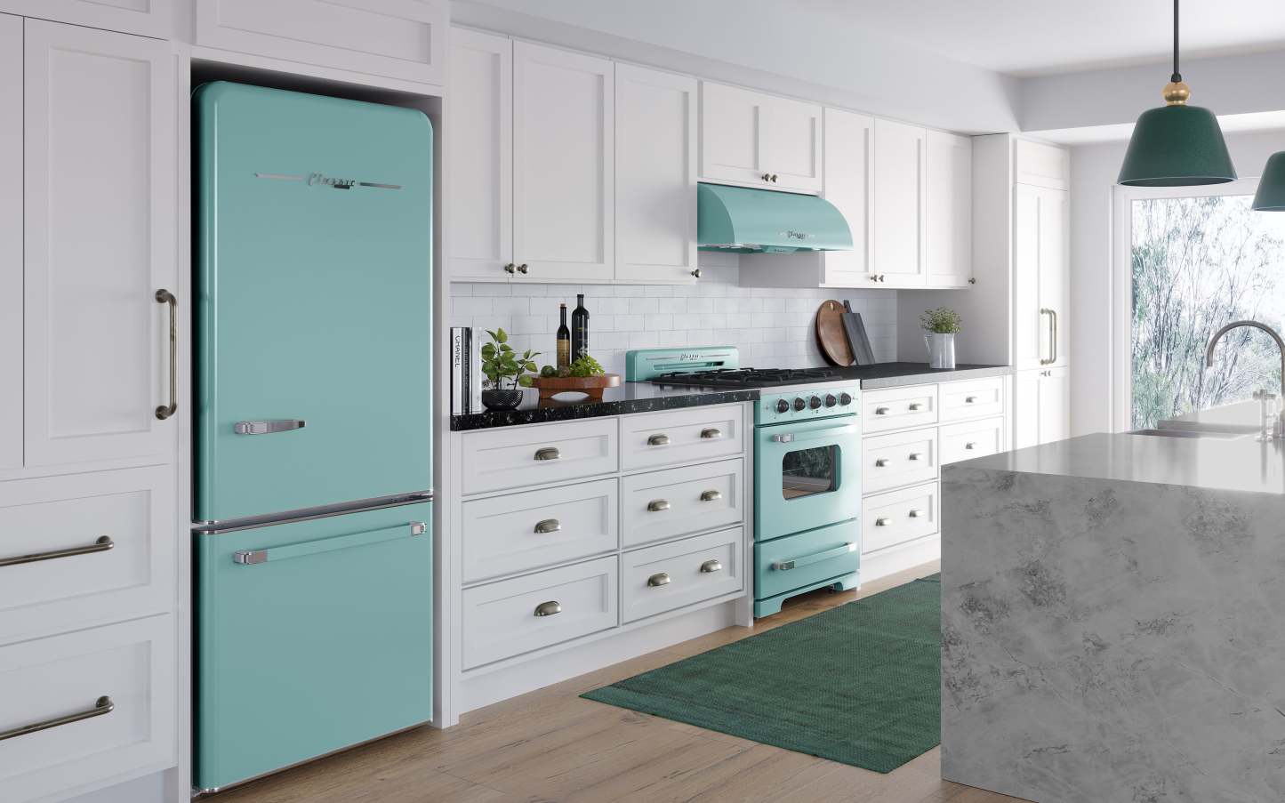 Classic Rétro par Unique 18 pi³ Réfrigérateur à congélateur sans givre en bas - UGP-510L T AC | Classic Retro by Unique Frost-Free Bottom Freezer Refrigerator 18 cu.ft. - UGP-510L T AC | U510LTAC