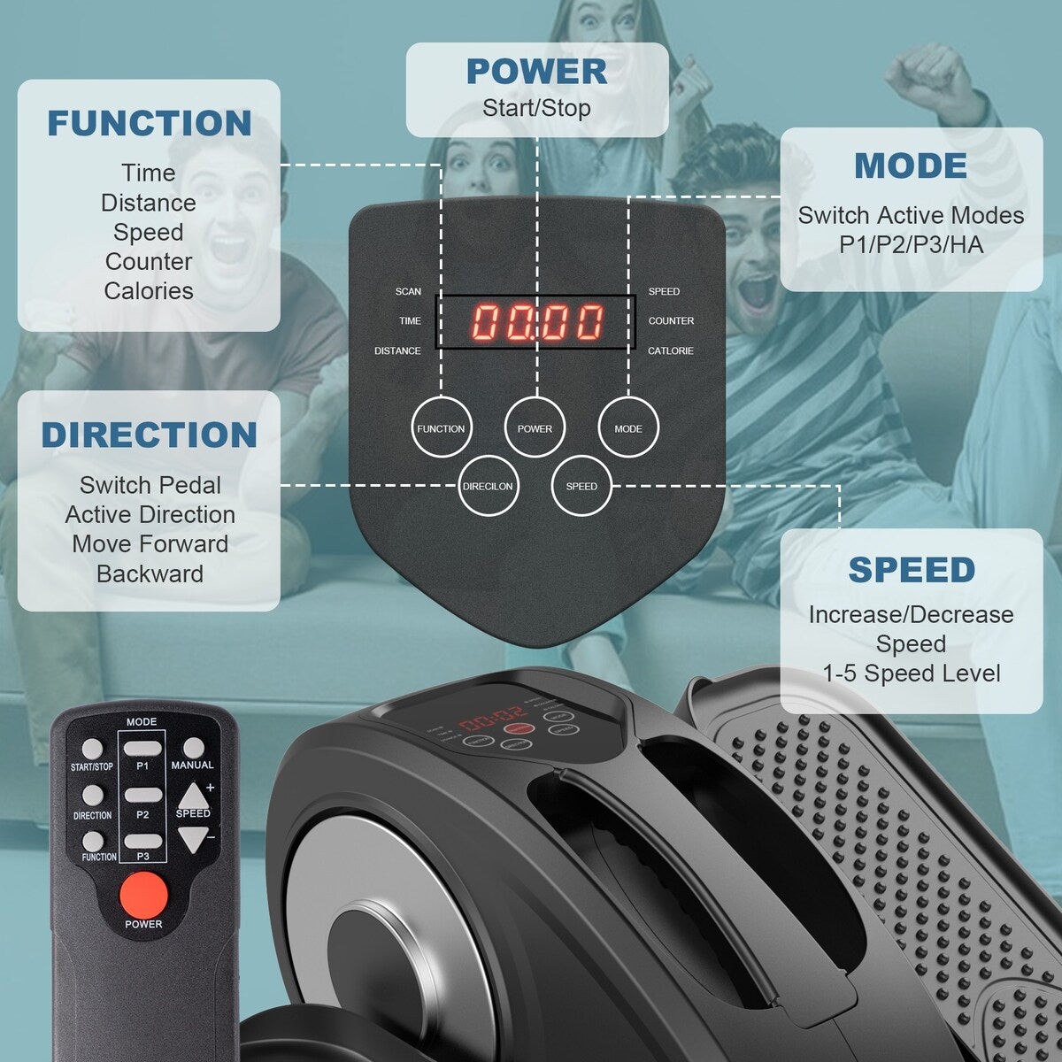 Appareil elliptique de bureau, vélo elliptique avec télécommande, pédalier assis pour seniors, adultes et adolescents