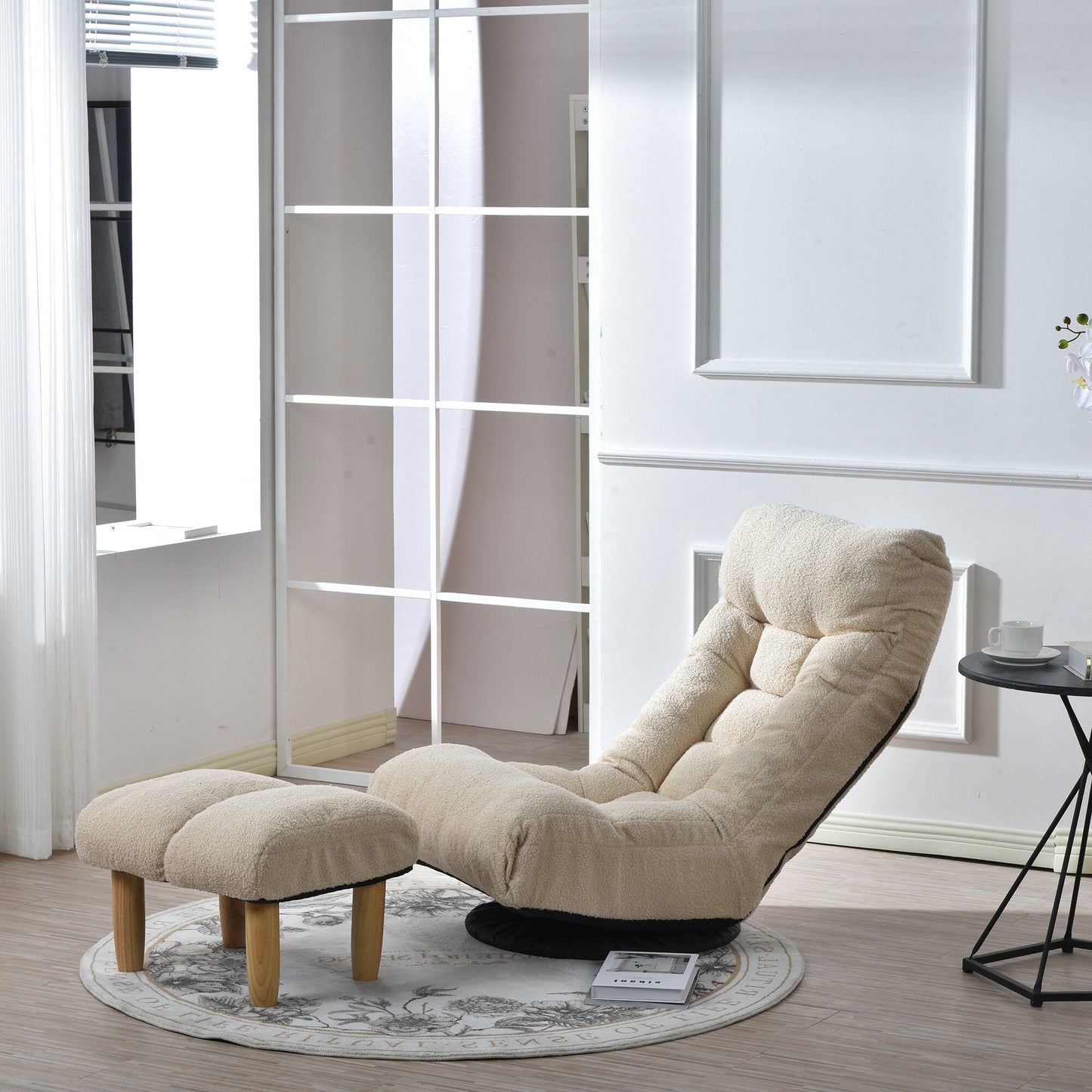 Ensemble de fauteuil inclinable rembourré sans accoudoirs avec pouf et appui-tête réglable