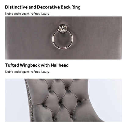 Chaise de salle à manger capitonnée en velours avec pieds en bois massif, lot de 6