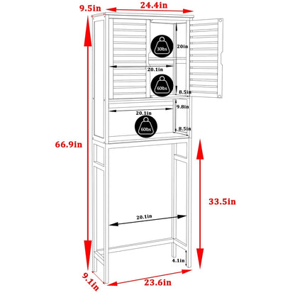 Meuble de rangement VEIKOUS en bambou à placer au-dessus des toilettes, avec étagère réglable et double porte.