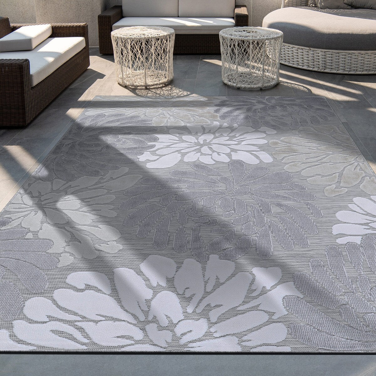VILLADECOR Tapis d'intérieur/extérieur à motif floral, poils courts ou longs, pour terrasse