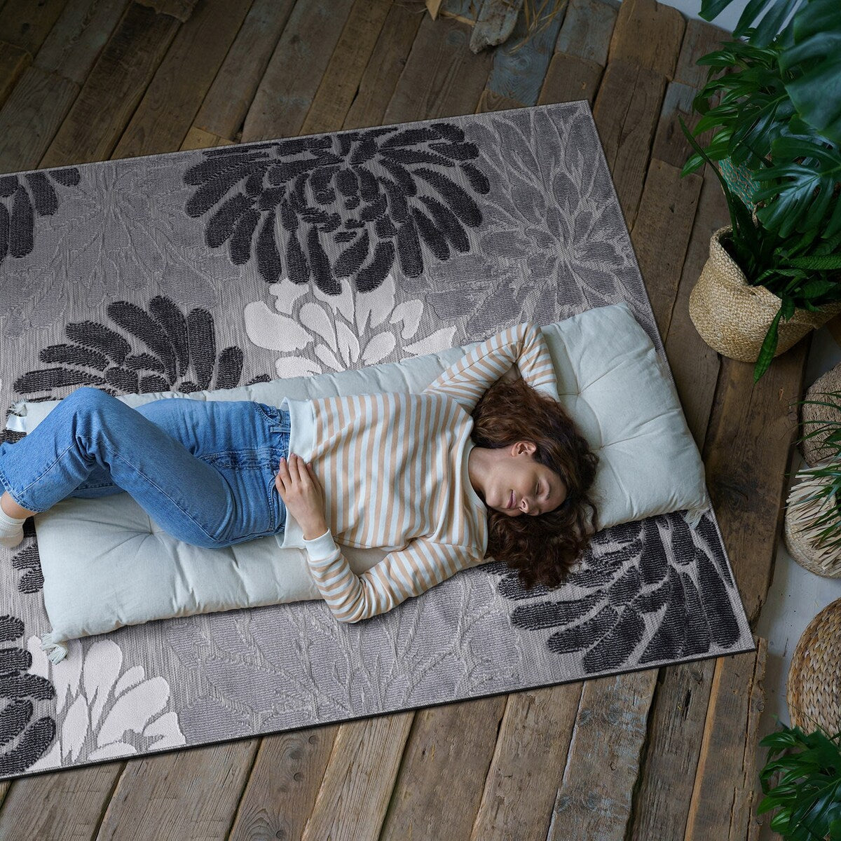 VILLADECOR Tapis d'intérieur/extérieur à motif floral, poils courts ou longs, pour terrasse