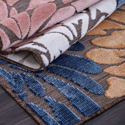 VILLADECOR Tapis d'intérieur/extérieur à motif floral, poils courts ou longs, pour terrasse