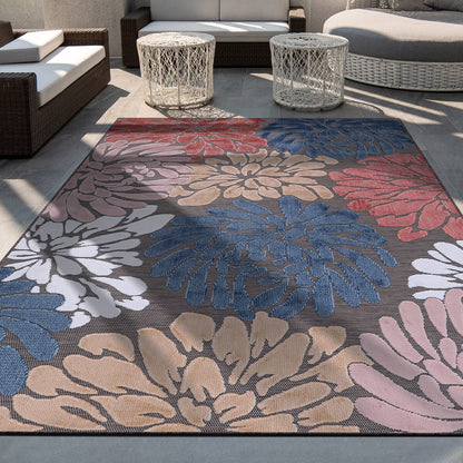 VILLADECOR Tapis d'intérieur/extérieur à motif floral, poils courts ou longs, pour terrasse