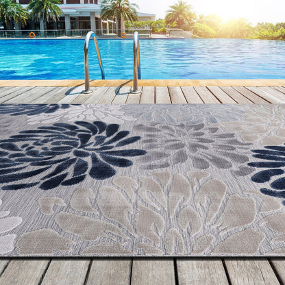 VILLADECOR Tapis d'intérieur/extérieur à motif floral, poils courts ou longs, pour terrasse