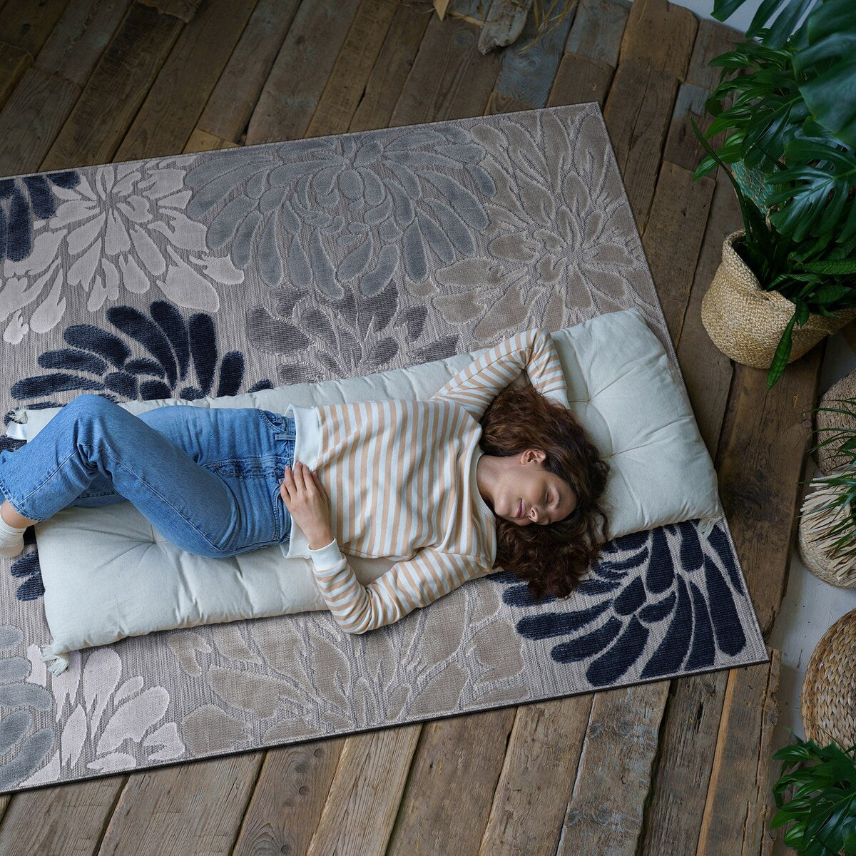 VILLADECOR Tapis d'intérieur/extérieur à motif floral, poils courts ou longs, pour terrasse