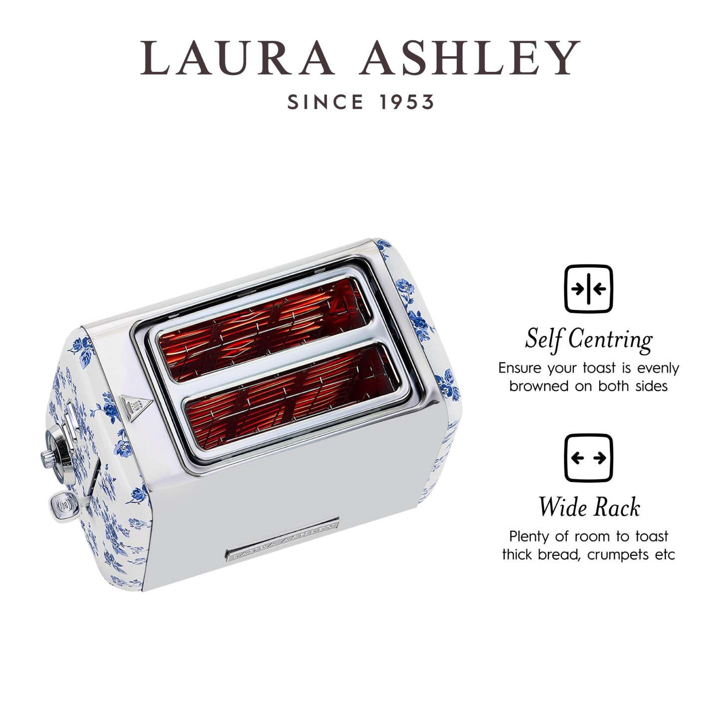 Laura Ashley Grille-pain à 2 tranches en acier inoxydable, rosier de Chine - VQ-SBT582-LACR-CA