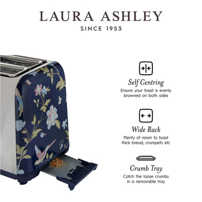 Laura Ashley Grille-pain à 2 tranches en acier inoxydable, bleu marine d'Elveden - VQ-SBT582-LAEN-CA
