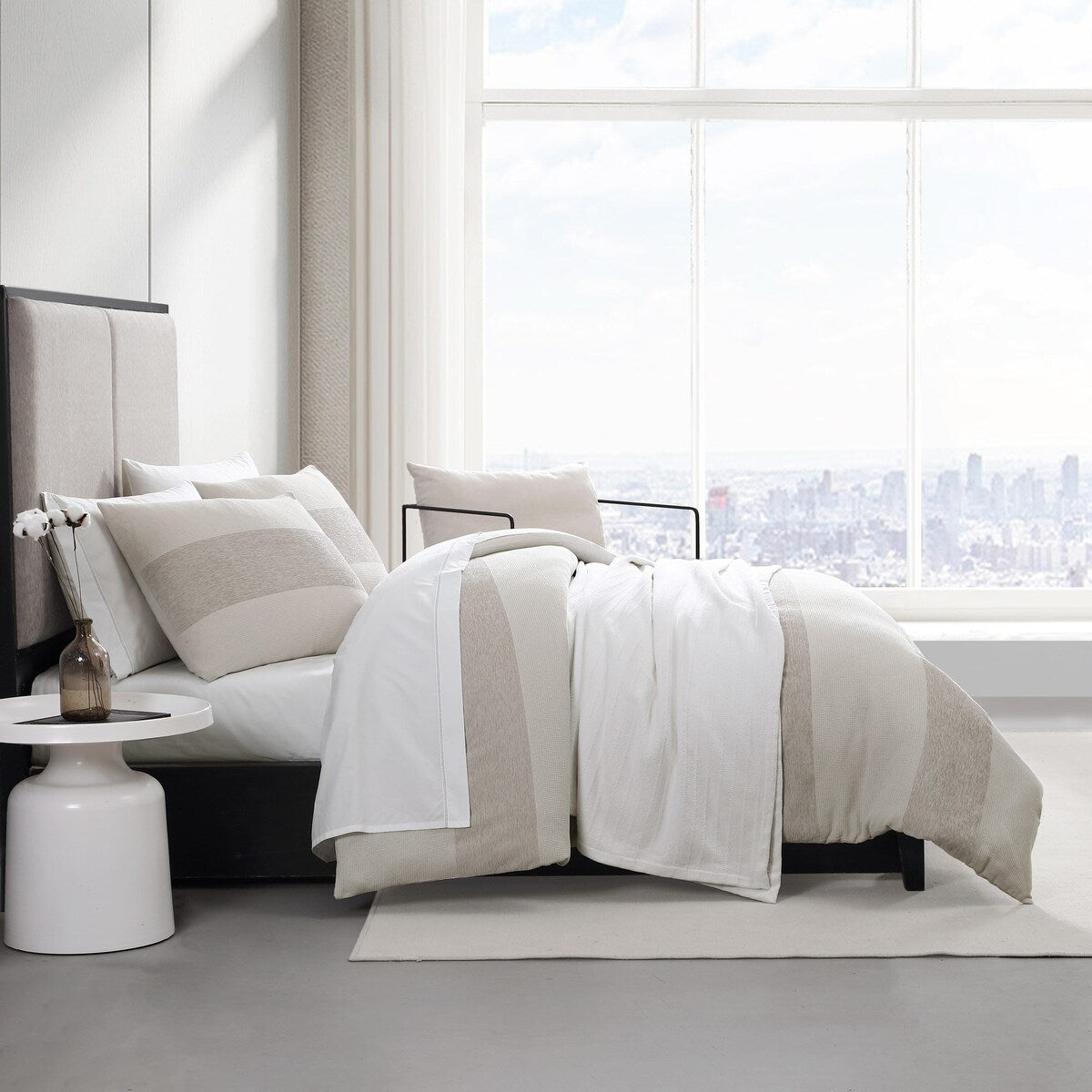 Parure de couette Vera Wang en chenille gaufrée beige à rayures