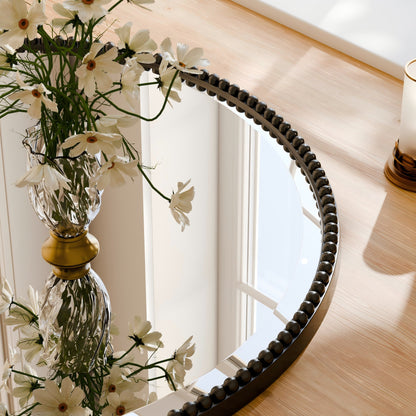 Miroir de salle de bain rond vintage avec cadre perlé