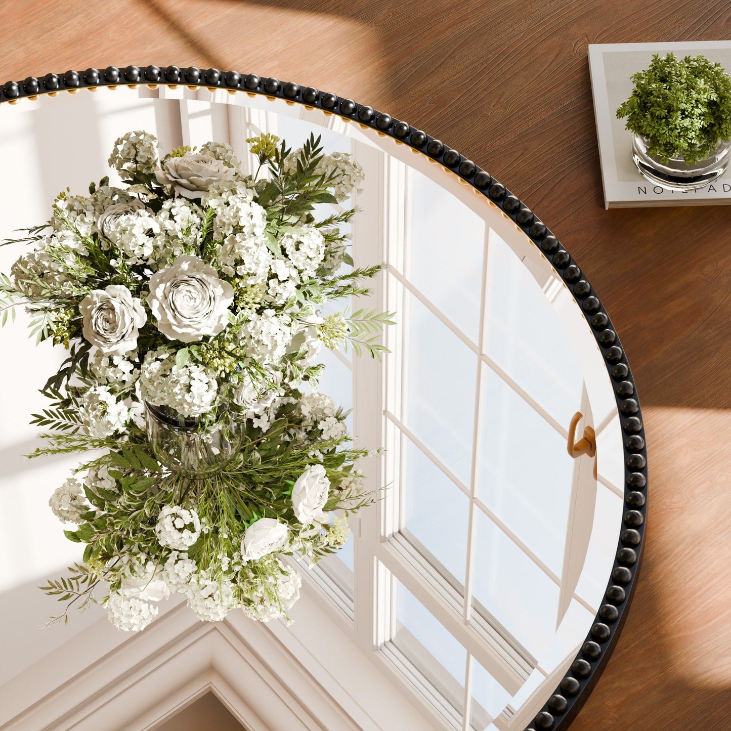 Miroir de salle de bain rond vintage avec cadre perlé