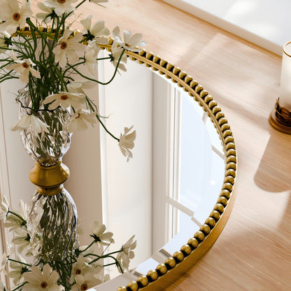 Miroir de salle de bain rond vintage avec cadre perlé