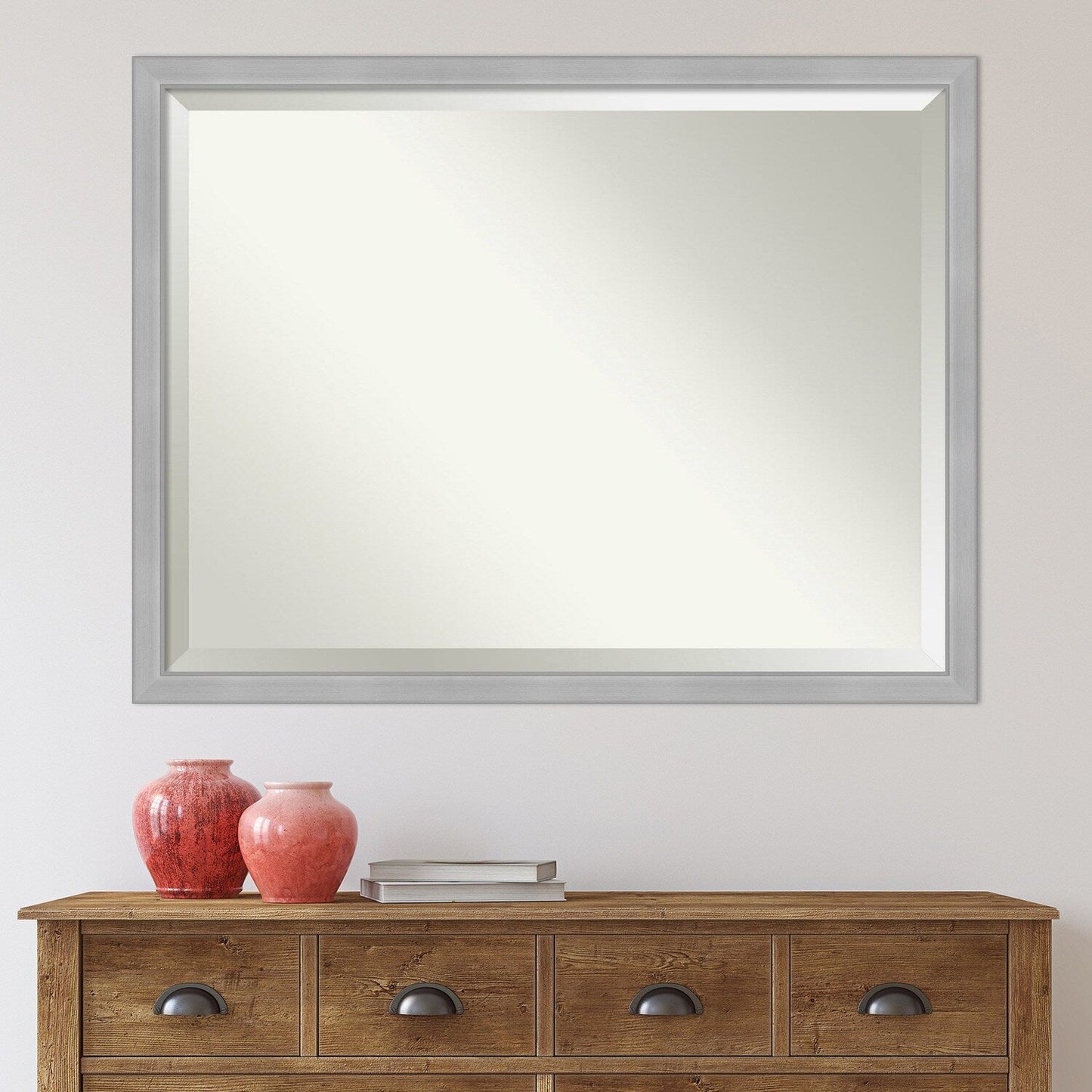 Miroir mural biseauté pour salle de bain - Cadre Vista en nickel brossé