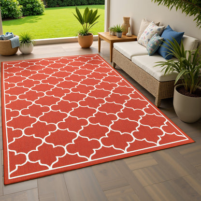 Tapis d'intérieur/extérieur Vista Home Martinique à motif treillis blanc cassé/rouge brique.
