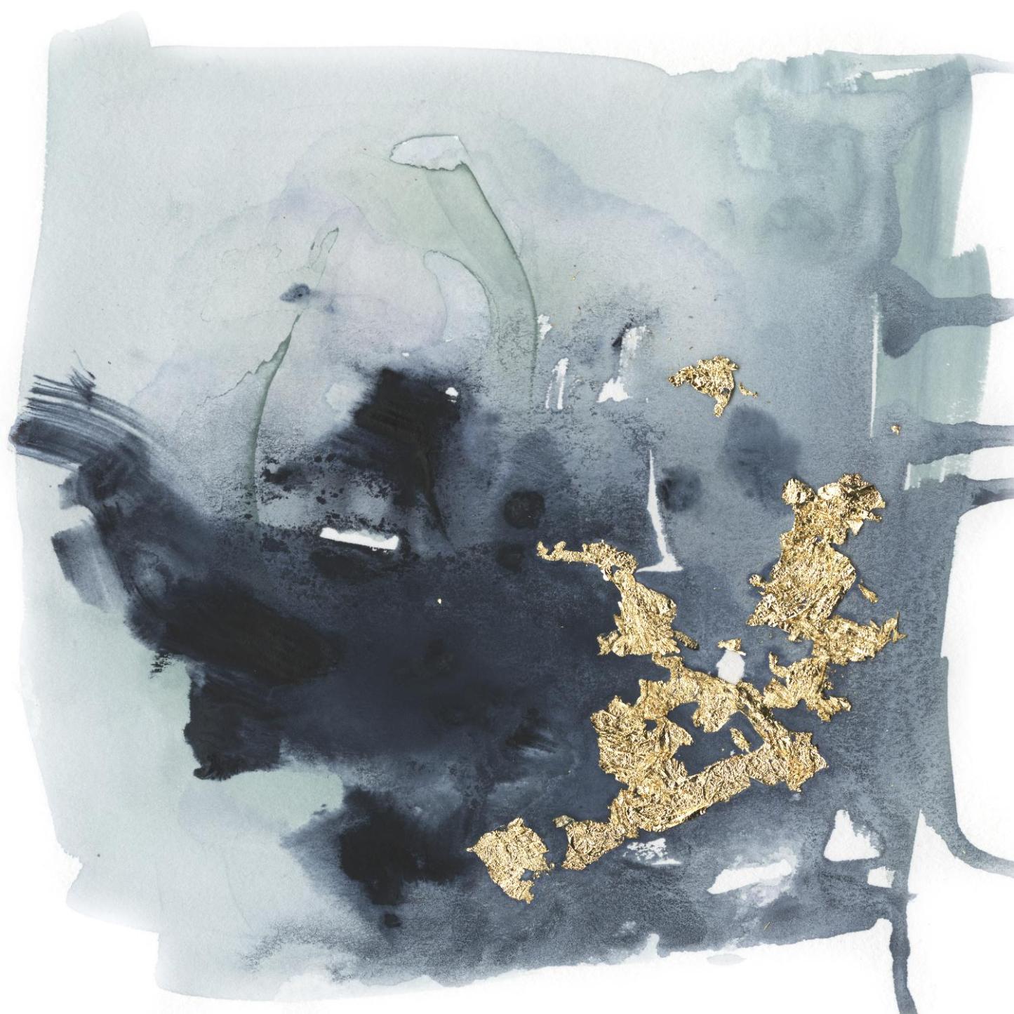 Œuvre d'art murale géante « Céruléen et Or I » 72 x 72