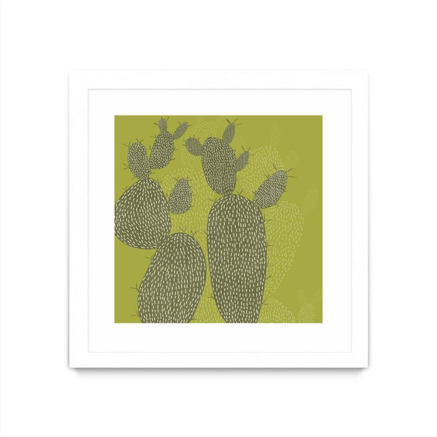 Opuntia I Matted and Framed White 36x36 Wall Art|Œuvre d'art murale encadrée blanche et mate « Opuntia I » 36 x 36