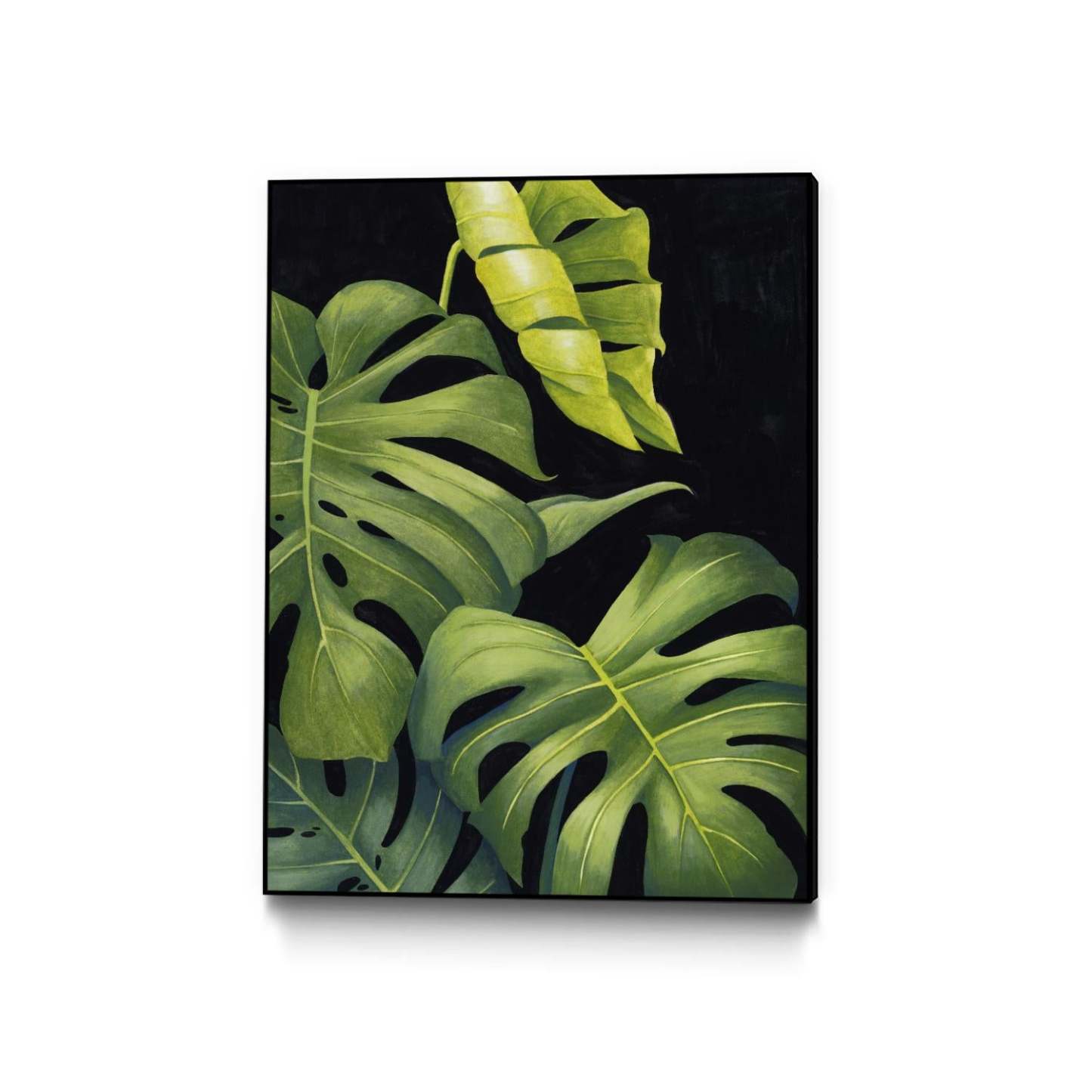 Night Monsteras Ii Canvas Framed Black 30x40 Wall Art|Œuvre d'art murale sur toile encadrée noire « Night Monsteras Ii » 30 x 40