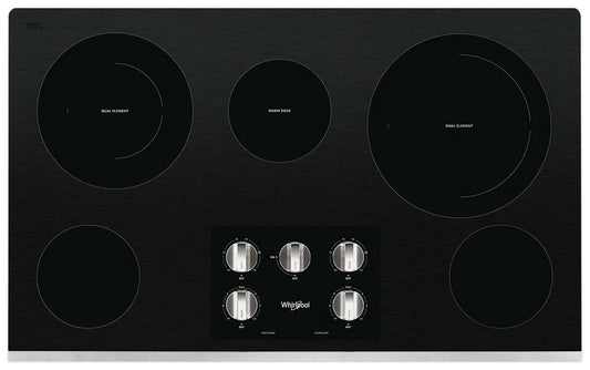 Whirlpool 36 5-Element Electric Cooktop - Stainless Steel - WCE77US6HS | Table de cuisson électrique Whirlpool de 36 po à 5 éléments - acier inoxydable - WCE77US6HS