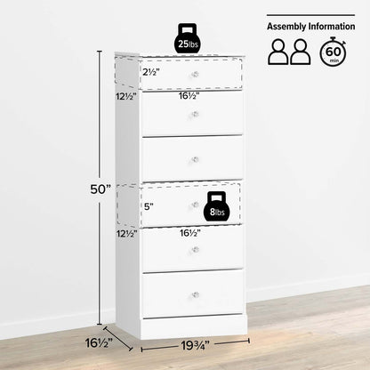 Commode haute Astrid Kids 6-Drawer - Blanc|Commode verticale haute Astrid à 6 tiroirs pour enfants - blanche