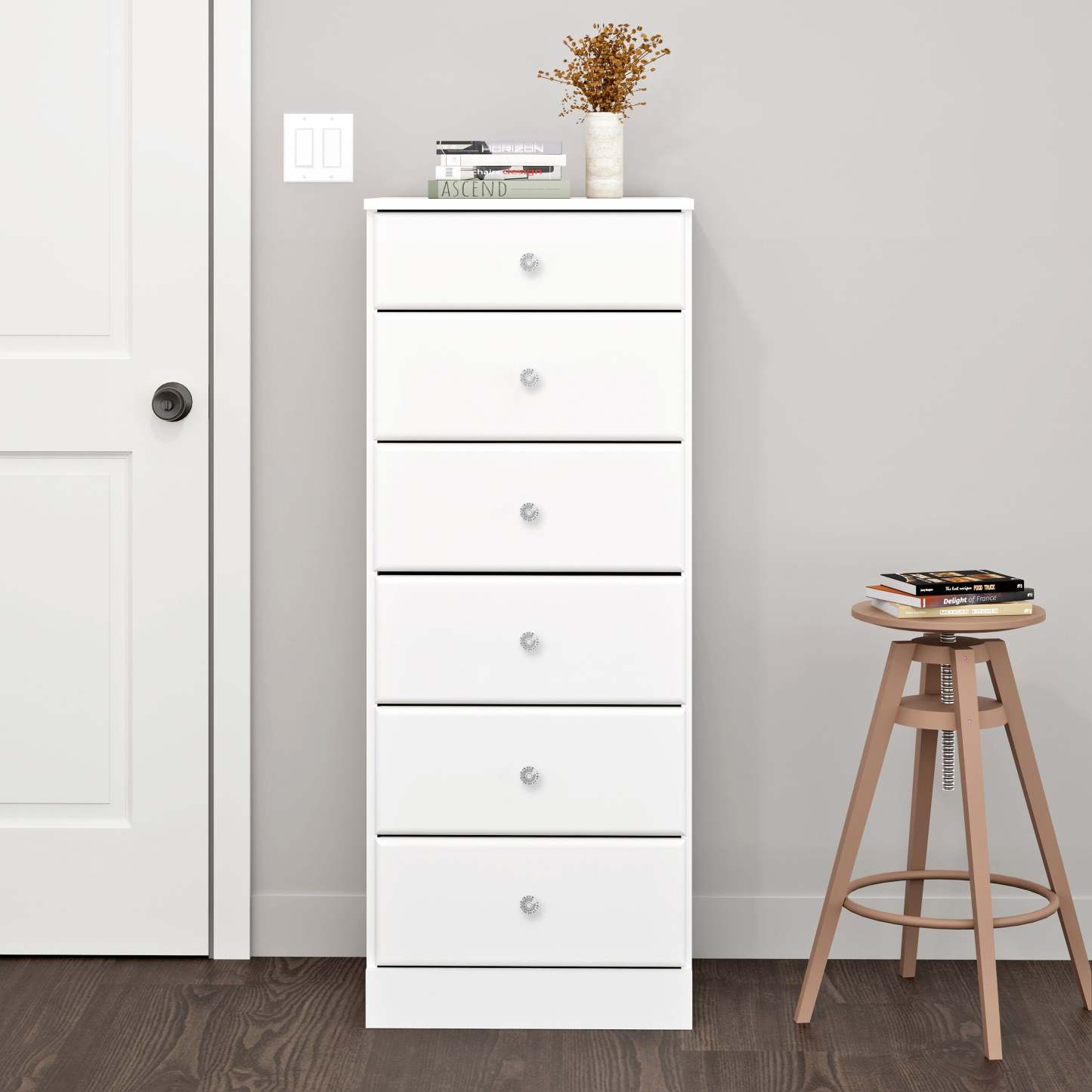 Commode haute Astrid Kids 6-Drawer - Blanc|Commode verticale haute Astrid à 6 tiroirs pour enfants - blanche