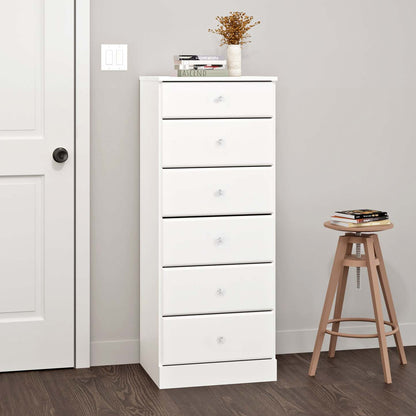 Commode haute Astrid Kids 6-Drawer - Blanc|Commode verticale haute Astrid à 6 tiroirs pour enfants - blanche
