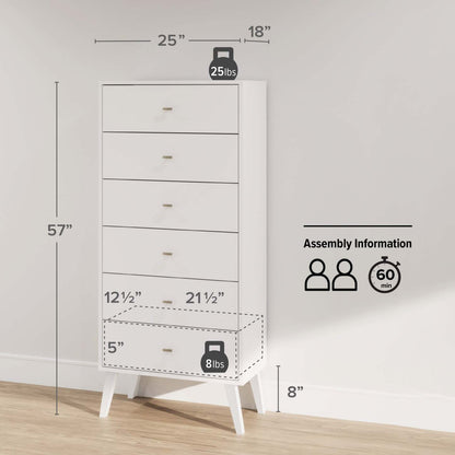 Milo Tall 6-Drawer Chest - Blanc|Commode verticale haute Milo à 6 tiroirs - blanche