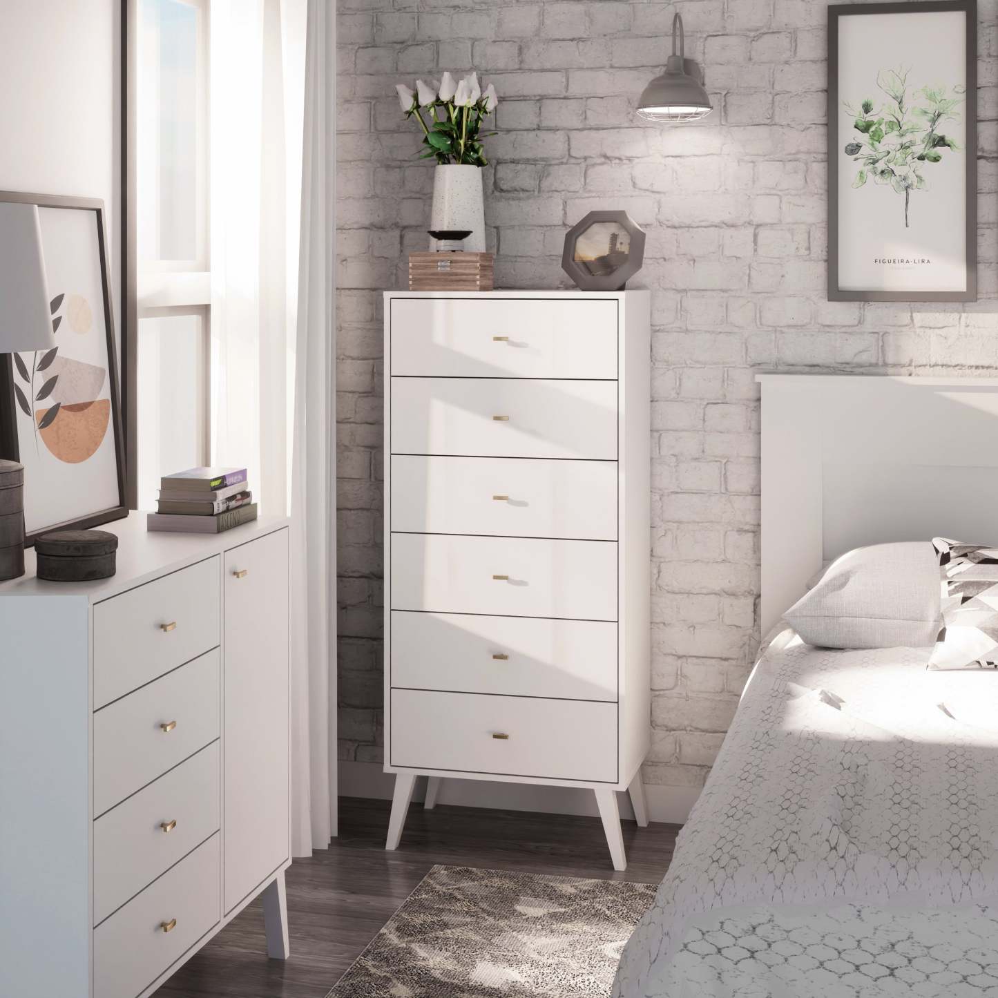 Milo Tall 6-Drawer Chest - Blanc|Commode verticale haute Milo à 6 tiroirs - blanche