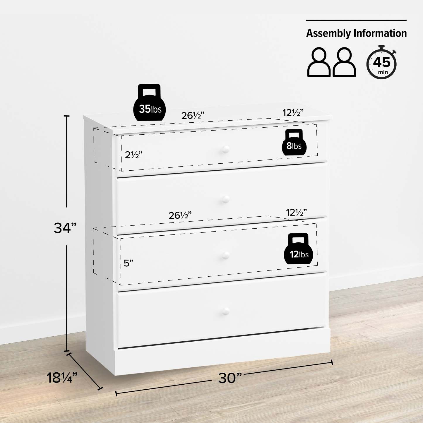 Astrid Kids 4-Drawer Dresser - Blanc|Commode Astrid à 4 tiroirs pour enfants - blanche