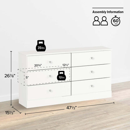 Commode Astrid Kids 6 tiroirs - Blanc|Commode Astrid à 6 tiroirs pour enfants - blanche